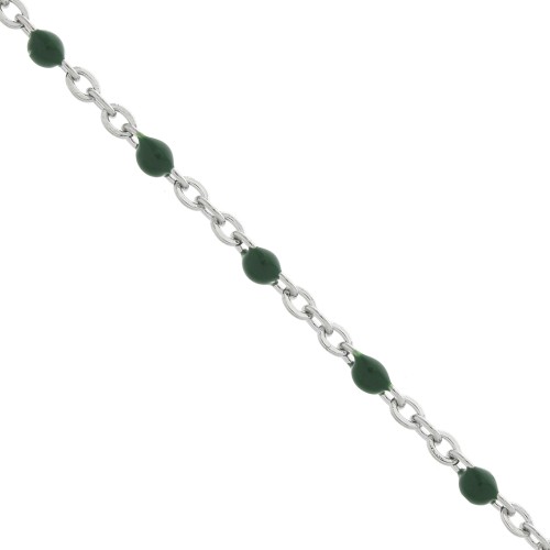 Chain with 2mm epoxy resin beads - Stainless steel - Dark Green x1m