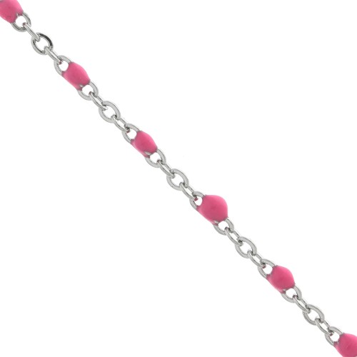 Chain with 2mm epoxy resin beads - Stainless steel - Pink x1m