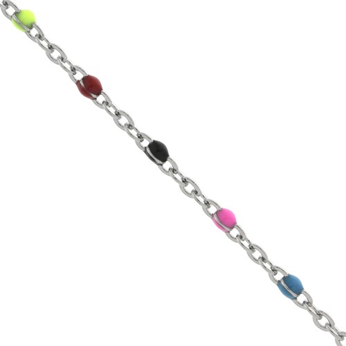 Chain with 2mm epoxy resin beads - Stainless steel - Neon Multicolored x1m