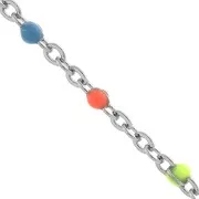 Chain with 2mm epoxy resin beads - Stainless steel - Neon Multicolored x1m