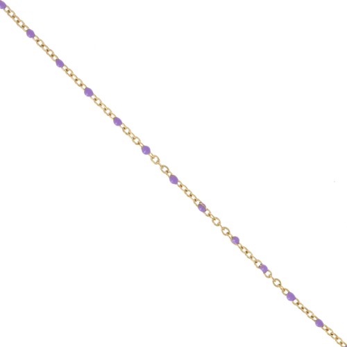 Chain with 2mm epoxy resin beads - Gold plated stainless steel - Violet x1m