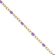 Chain with 2mm epoxy resin beads - Gold plated stainless steel - Violet x1m