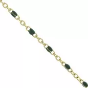 Chain with 2mm epoxy resin beads - Gold plated stainless steel - Dark Green x1m
