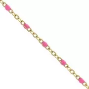 Chain with 2mm epoxy resin beads - Gold plated stainless steel - Pink x1m