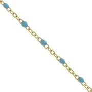 Chain with 2mm epoxy resin beads - Gold plated stainless steel - Turquoise x1m|raw }}