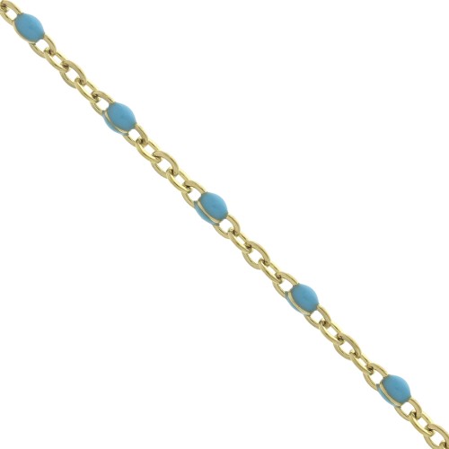Chain with 2mm epoxy resin beads - Gold plated stainless steel - Turquoise x1m