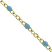 Chain with 2mm epoxy resin beads - Gold plated stainless steel - Turquoise x1m