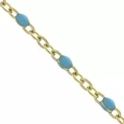 Chain with 2mm epoxy resin beads - Gold plated stainless steel - Turquoise x1m