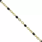 Chain with 2mm epoxy resin beads - Gold plated stainless steel - Black x1m