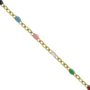Chain with 2mm epoxy resin beads - Gold plated stainless steel - Multicolored x1m|raw }}