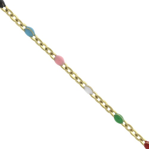 Chain with 2mm epoxy resin beads - Gold plated stainless steel - Multicolored x1m