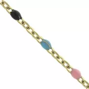 Chain with 2mm epoxy resin beads - Gold plated stainless steel - Multicolored x1m