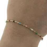 Chain with 2mm epoxy resin beads - Gold plated stainless steel - Multicolored x1m