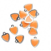 Epoxy Heart charm Enamelled 9mm Orange x1