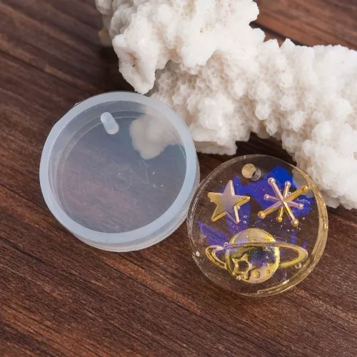Round silicone mold for making resin pendants x1