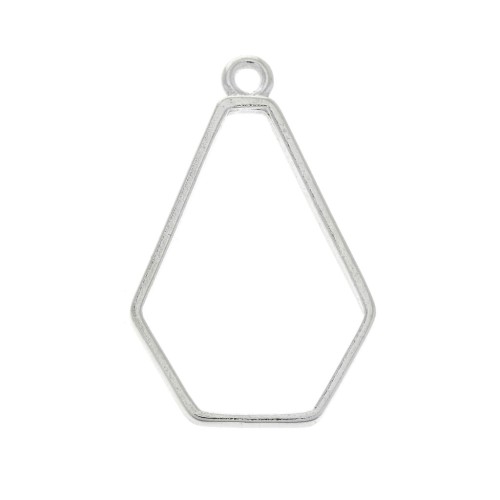 Hexagon pendant for UV resin and polymer clay 35x22.5 mm-Silver plating finx1
