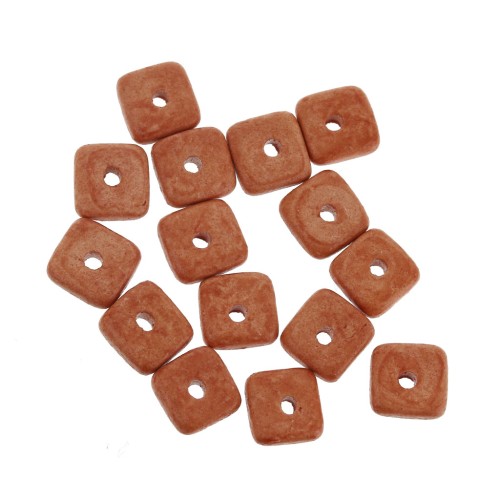 6.3mm Ceramic Heishi square beads - 6.3 mm - Orange Coral mat x20