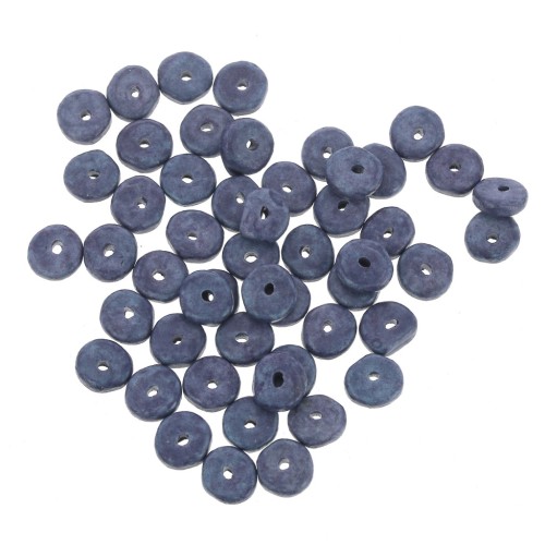 Heishi beads ceramic rondelles 6.5x2.3 mm - Blue washed mat x30