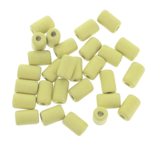 6.8x10mm Heishi style ceramic tube beads - Lemon Yellow mat x10