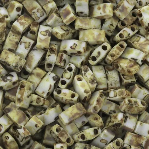 5x2.3x1.9mm Miyuki Half Tila Beads HTL-4512 - Opaque Yellow Picasso x10g