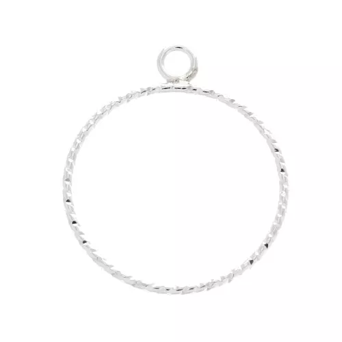 24x20mm 925 Sterling Silver Round diamond effect pendant x1