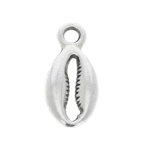 13x6mm Zamac cauri shell charm - Antique Silver Plating x1