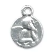 Angel round charm 15mm Silver tone  x1