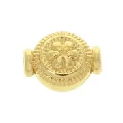 10x8mm Zamac worked round bead flower pattern - fine Gold plated x1