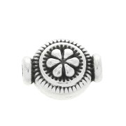 10x8mm Zamac worked round bead flower pattern - Antique Silver Plating x1|raw }}