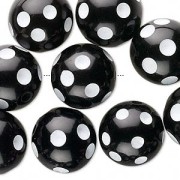 Synthetic round bead 16mm Jet White dots x1|raw }}