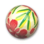 Wooden round bead 19mm Ecru/Green x1