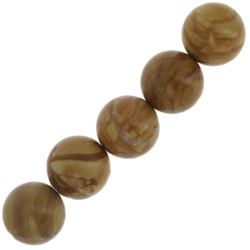 10mm Round gemstone beads - Jasper wood x5