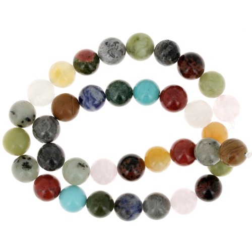 Mix of 10mm round beads in dyed gemstones x37cm