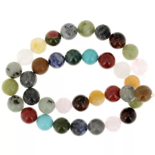 Mix of 10mm round beads in dyed gemstones x37cm