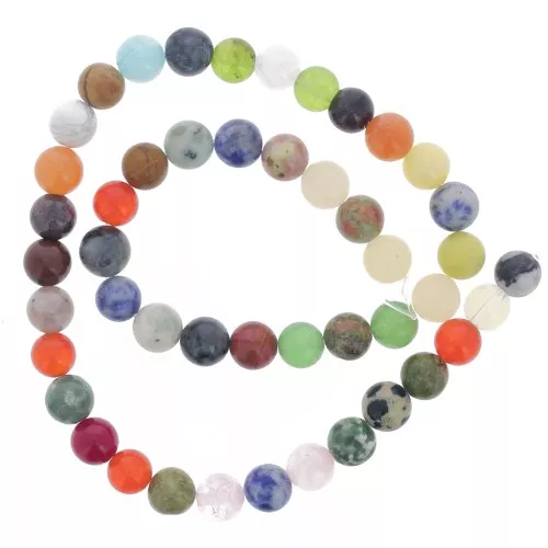 Assortment of 8mm round gemstone beads x38cm