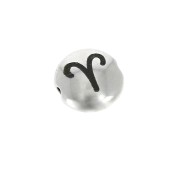 8mm Round flat metal bead - Zodiac Sign Aries - Antique Silver Tone x1