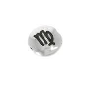 8mm Round flat metal bead - Zodiac Sign Virgo - Antique Silver Tone x1