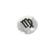 8mm Round flat metal bead - Zodiac Sign Virgo - Antique Silver Tone x1