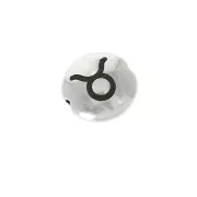 8mm Round flat metal bead - Zodiac Sign Taurus - Antique Silver Tone x1