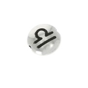 8mm Round flat metal bead - Zodiac Sign Libra - Antique Silver Tone x1