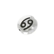 8mm Round flat metal bead - Zodiac Sign Cancer - Antique Silver Tone x1