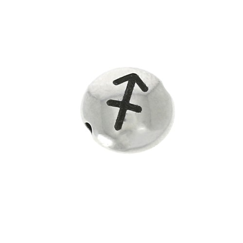 8mm Round flat metal bead - Zodiac Sign Sagitarius - Antique Silver Tone x1