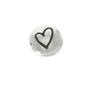 8mm Round flat metal bead - Heart - Antique Silver Tone x1