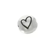 8mm Round flat metal bead - Heart - Antique Silver Tone x1