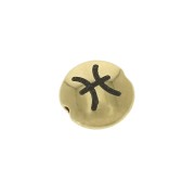 8mm Round flat metal bead - Zodiac Sign Pisces - Gold Tone x1