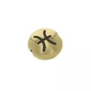 8mm Round flat metal bead - Zodiac Sign Pisces - Gold Tone x1