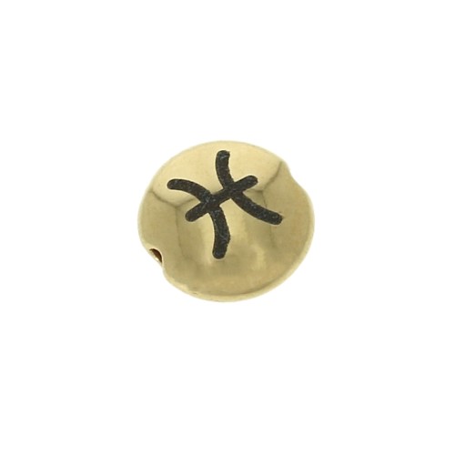 8mm Round flat metal bead - Zodiac Sign Pisces - Gold Tone x1