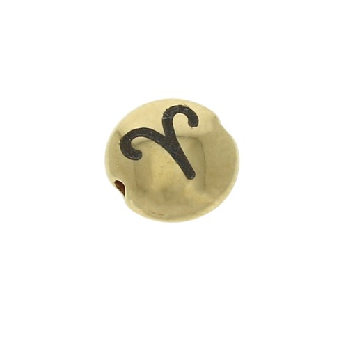 8mm Round flat metal bead - Zodiac Sign Aries - Gold Tone x1