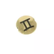 8mm Round flat metal bead - Zodiac Sign Gemini - Gold Tone x1