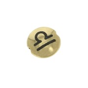 8mm Round flat metal bead - Zodiac Sign Libra - Gold Tone x1